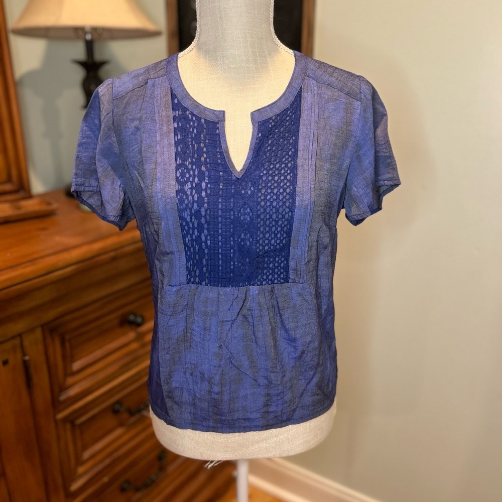 Kim Rogers Indigo Blue Short Sleeve Blouse